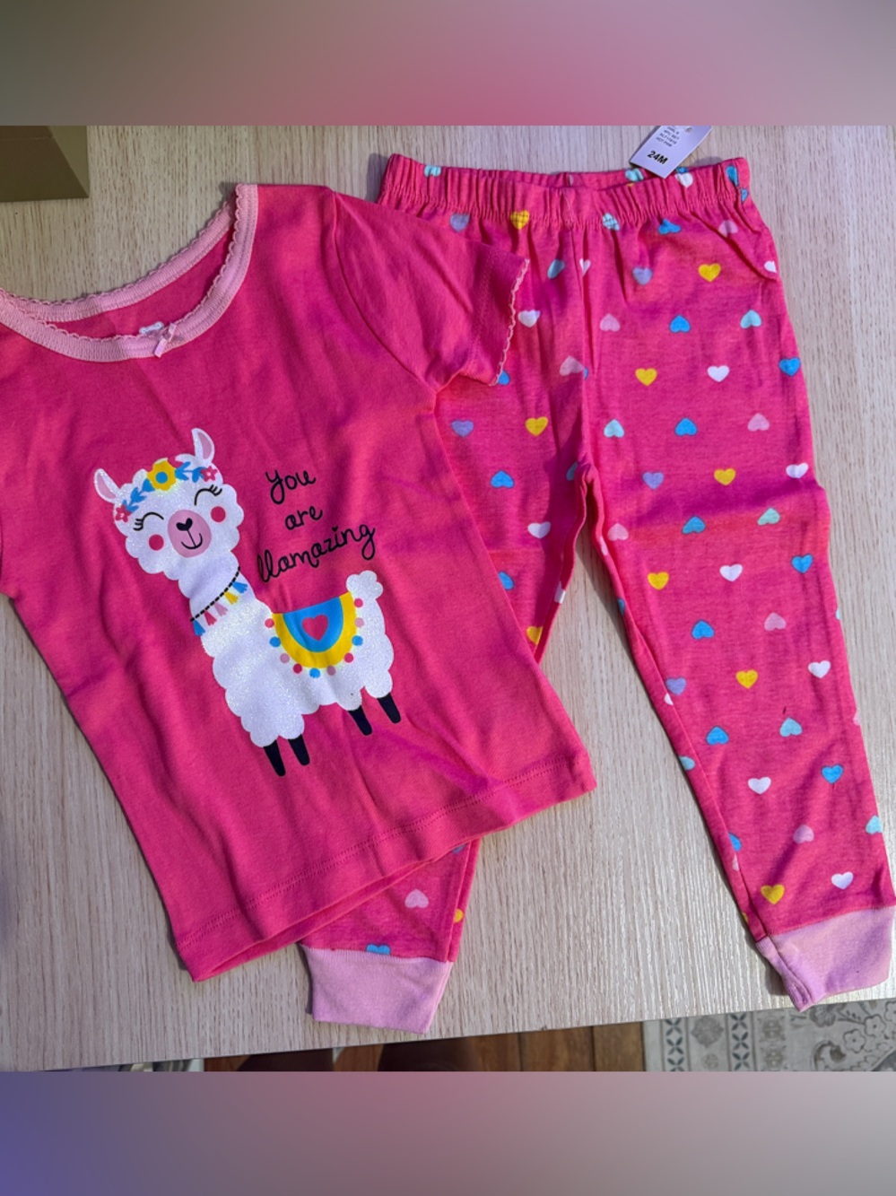 Koala Kids Pink Llama Heart Pajama Set